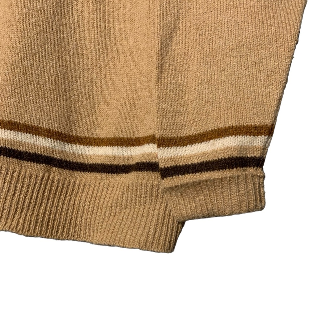 Vintage Jantzen Fair Isle Sweater Tan Brown Grandpa Core V Neck Medium M - Picture 4 of 8